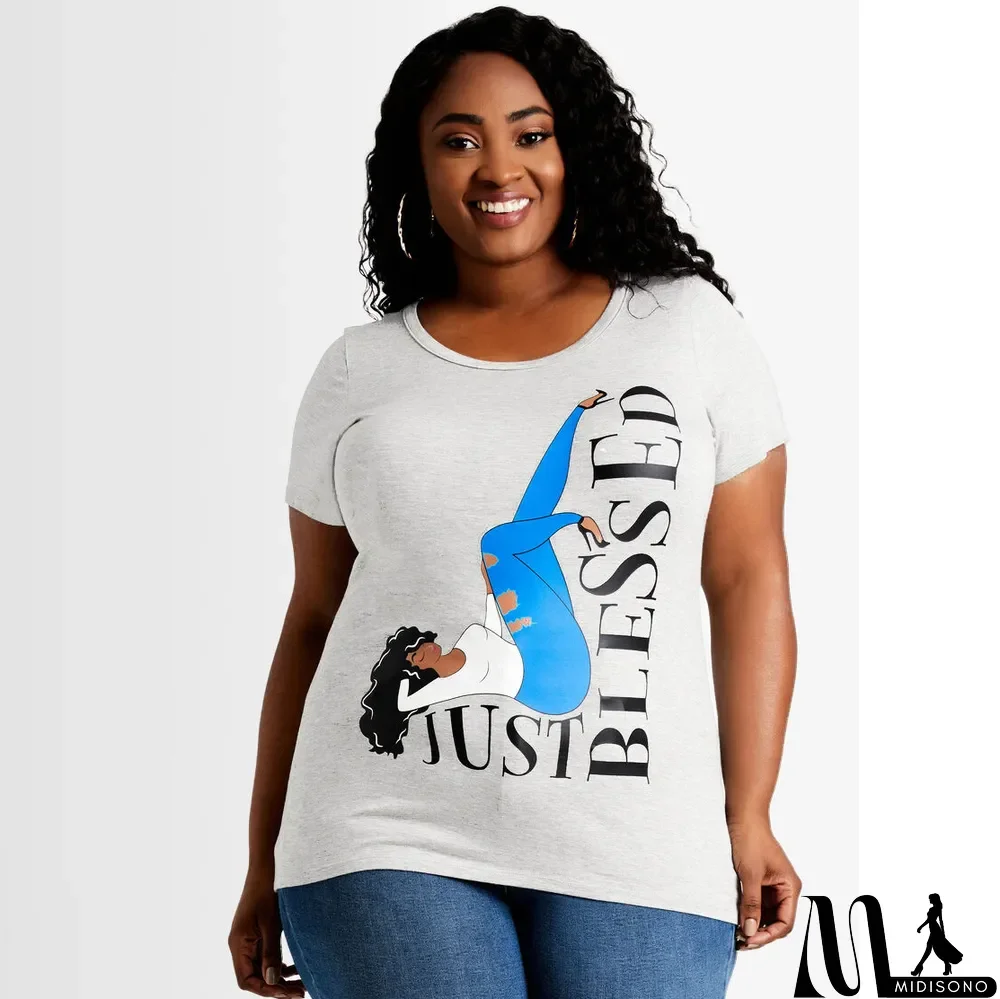 MidiSono - Plus Size Casual Printed Short Sleeve O Neck T Shirt