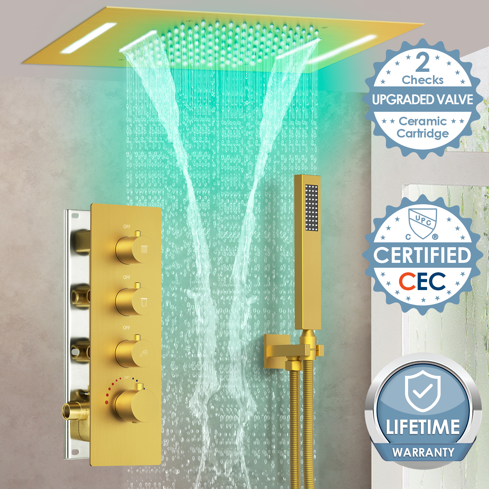 GJSFS1024GD EVERSTEIN LED Thermostatic Dual Function Shower Head