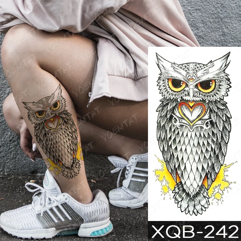 Waterproof Temporary Tattoo Sticker Owl Tiger Wolf Flash Tattoos Skull Compass Tiger Body Art Arm Fake Sleeve Tatoo Women Men