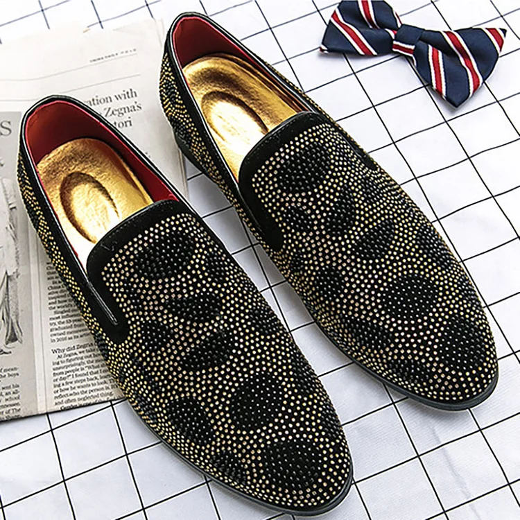 Faux Frosted Leather Rhinestone Pointy Toe Casual Slip-On Loafers Shoes