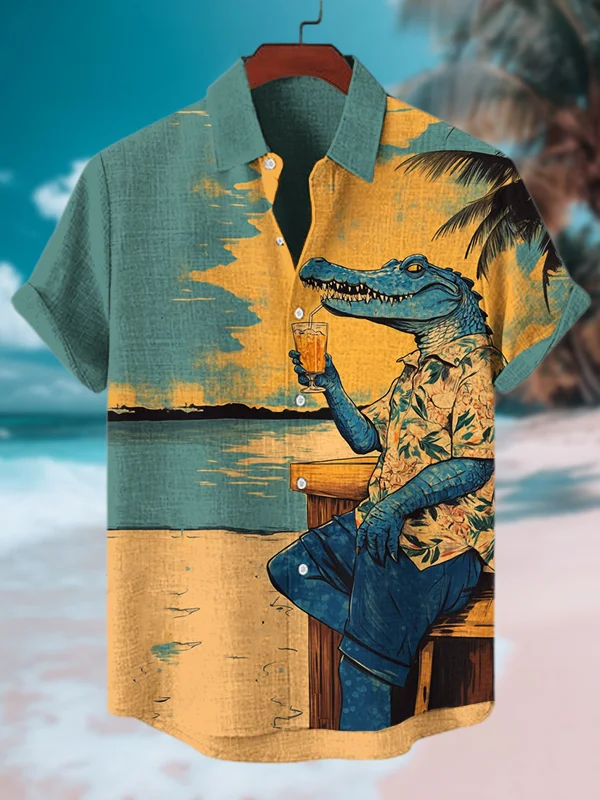 Men's Crocodile on Vacation Print Short Sleeve Shirt