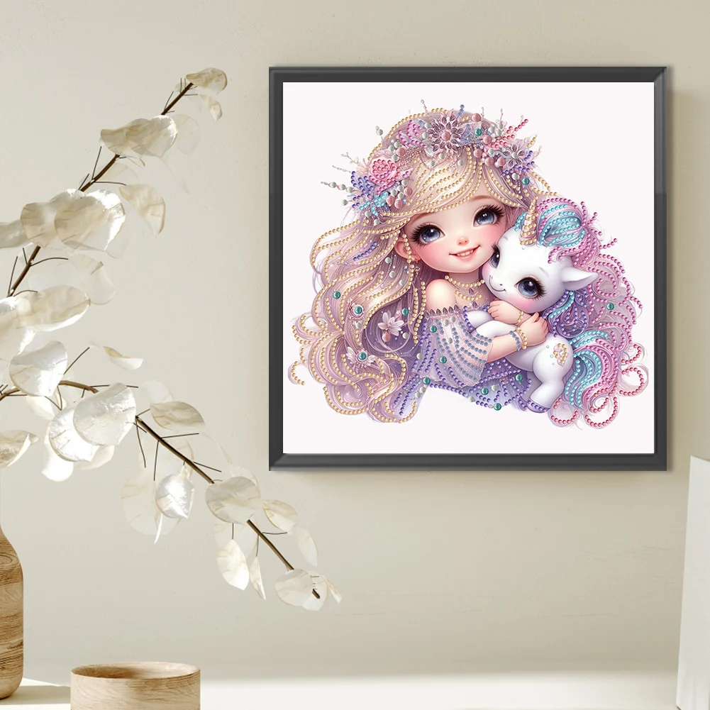 Diamond Painting - Partial Special Shaped Drill - Girl and Unicorn(Canvas|30*30cm)
