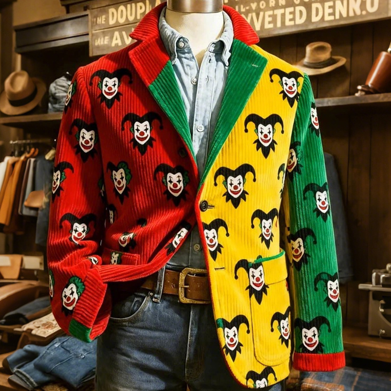 Men's Carnival Clown Color Matching Pattern Print Casual Blazer elevenforest
