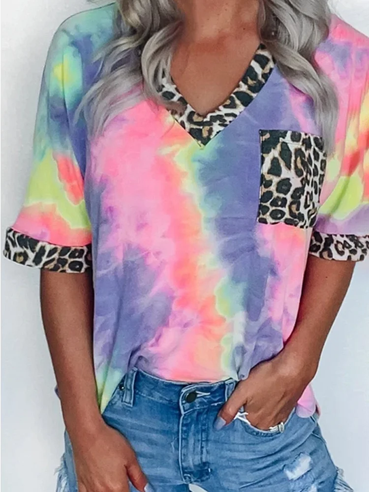 Bestdealfriday Ombretie Dye V Neck Casual Short Sleeves T-Shirts 9178696