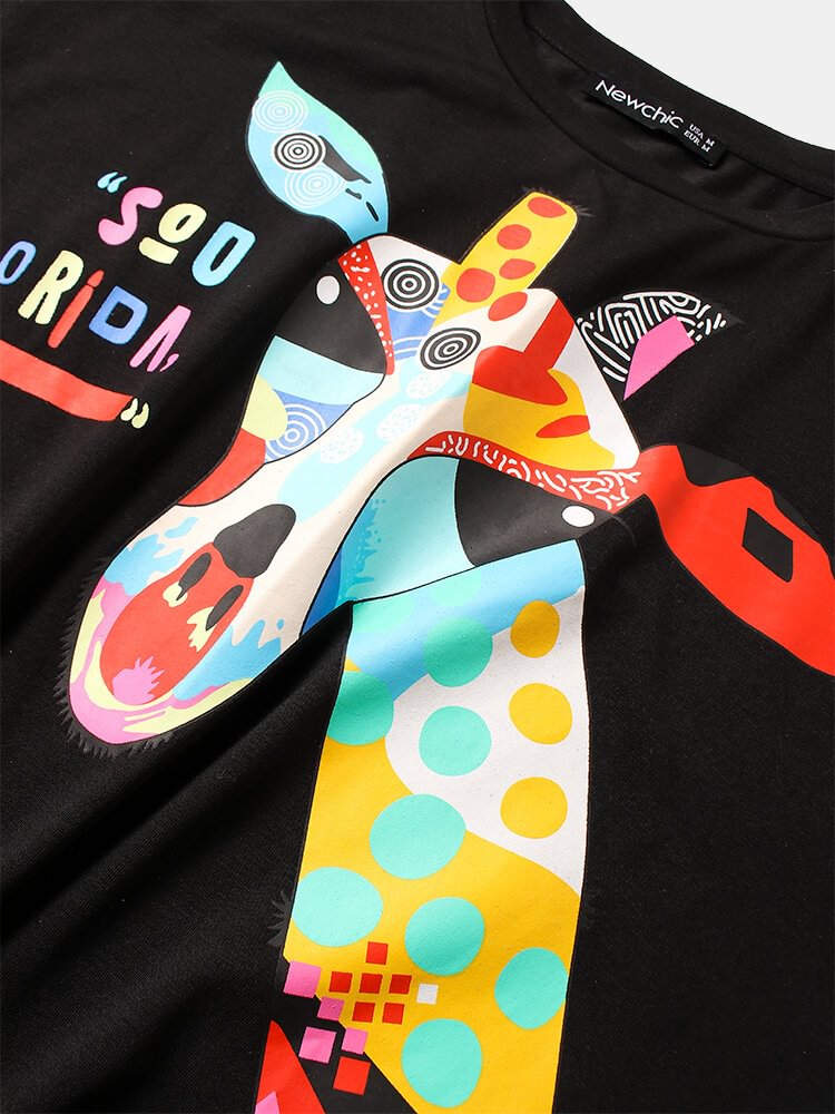 Giraffe Printed Casual Short Sleeve O neck T shirt for Women P1850825