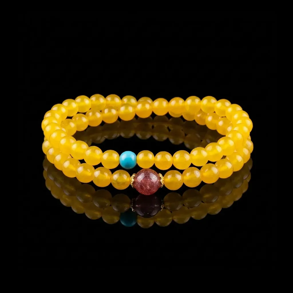 JiStones 'Golden Radiance' Vintage Agate & Turquoise Artisan Bracelet