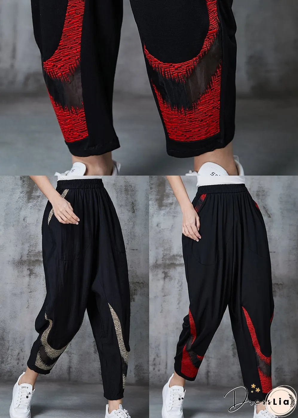 Khaki Tie Dye Cotton Harem Pants Oversized Pockets Spring