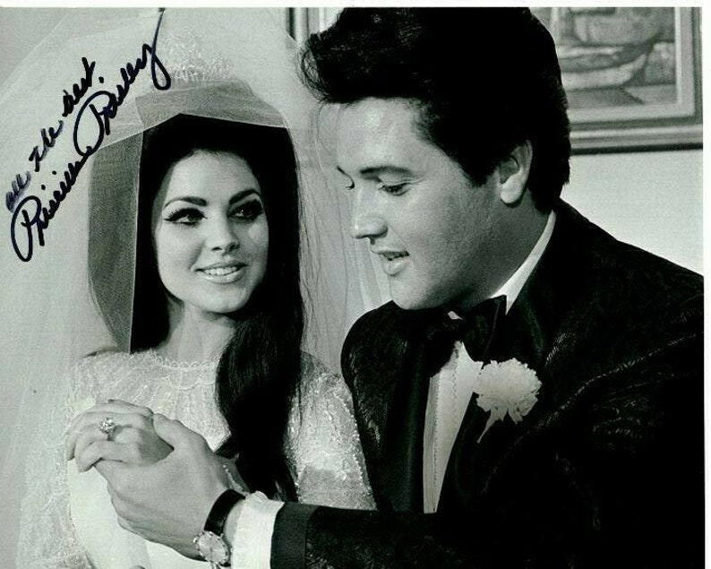 Priscilla presley signed autographed w elvis wedding Photo Poster painting