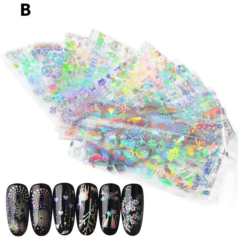 20pieces Holographic Nail Foil Sticker Set 4*20cm Transparent AB Color Transfer Sticker Manicure Nail Art Decals