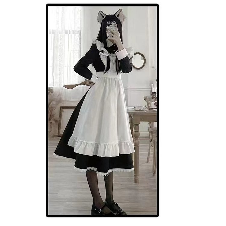 Unisex Cosplay Classic Maid Long Dress - Gotamochi Kawaii Shop, Kawaii Clothes