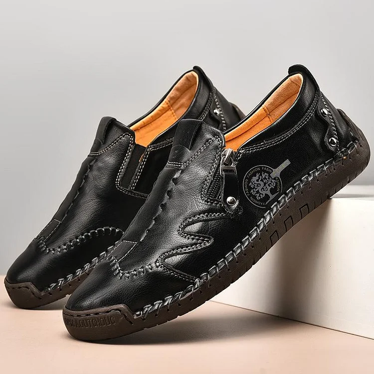 Stunahome Men Side Zipper Comfy Hand Stitching Casual Leather Shoes shopify Stunahome.com