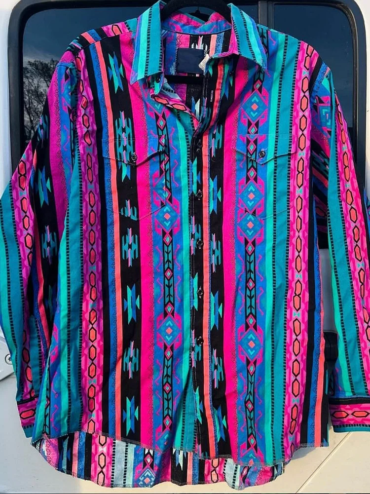 Vintage Western Stripe Art Print Casual Shirt