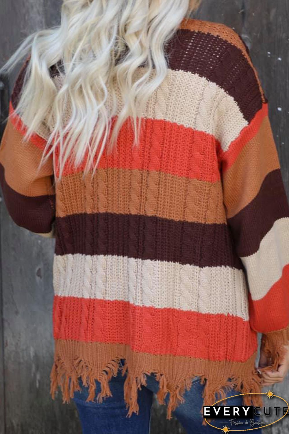 Multicolor Striped Knit Frayed Hem Cardigan