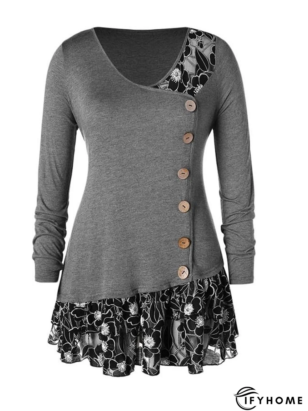 Crew Neck Long Sleeve Casual Printed T-shirt | IFYHOME