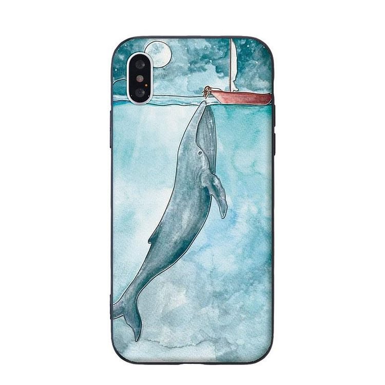Cartoon Animal Blue Whale Sea Print Silicone Phone Case - Modakawa Modakawa