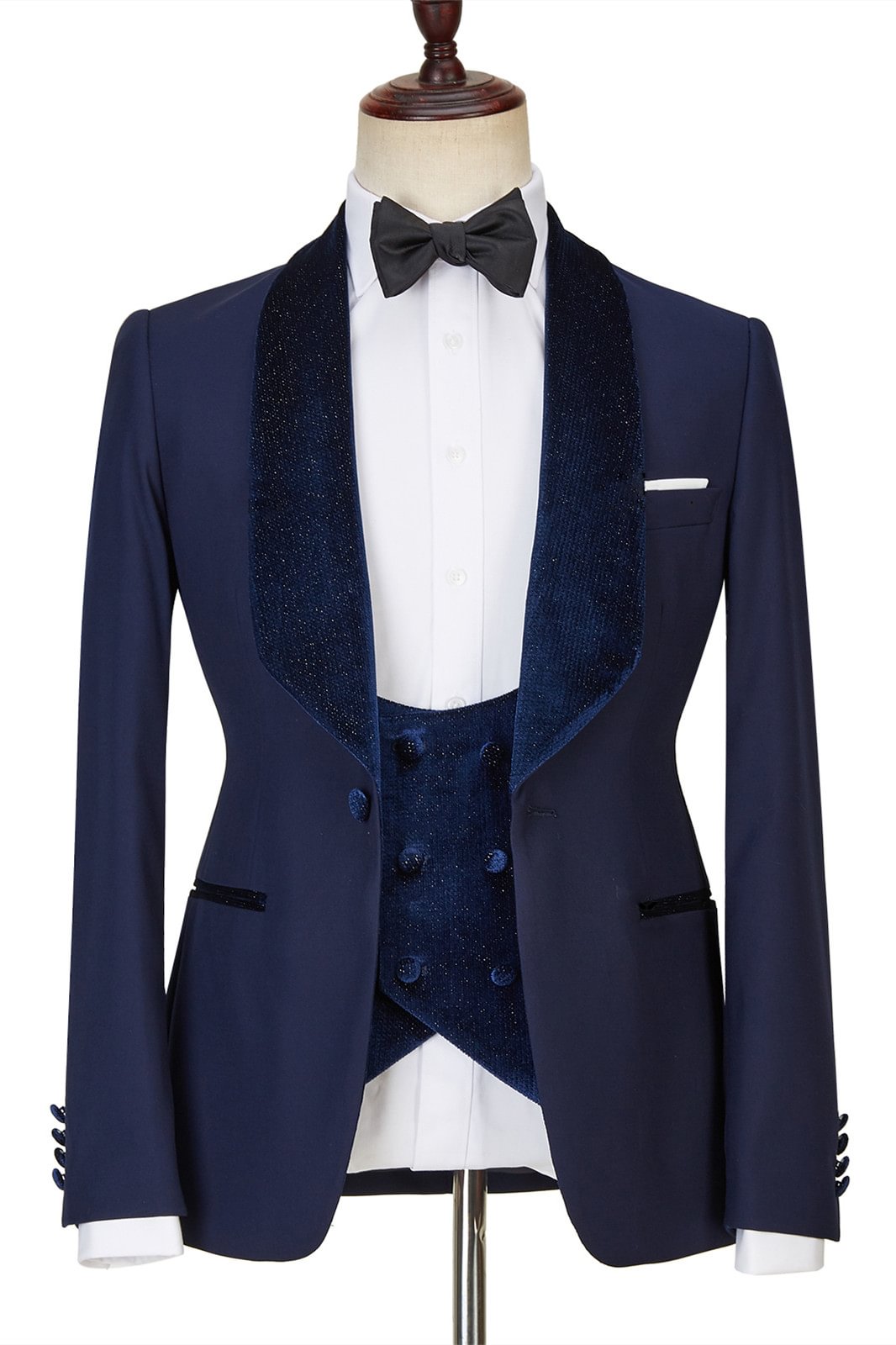 latest Design Three Pieces Navy Blue Best Fitted Sparkle Men Suits | Ballbellas Ballbellas