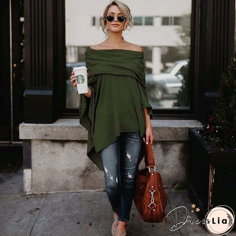 Sexy Women Gauffer Boat Neck Off Shoulder Loose Blouse Bat Sleeve Casual Shirts