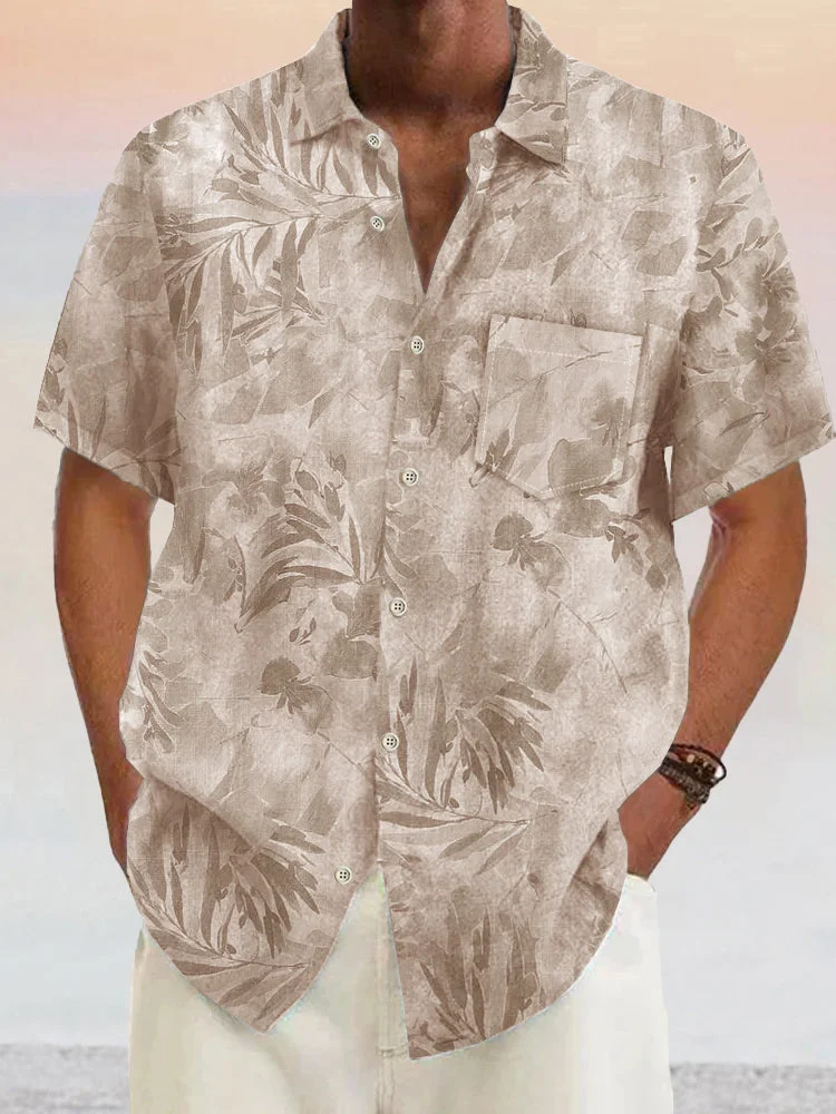 Hawaiian Flower Printed Cotton Linen Shirt