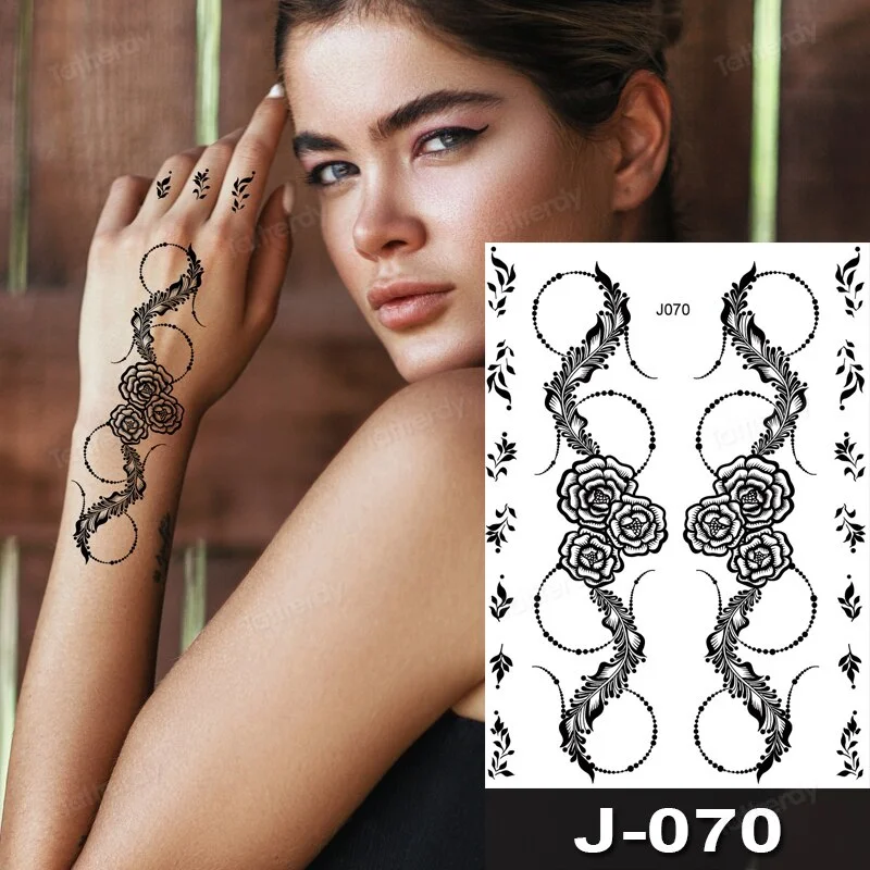 Sdrawing Temporary Tattoo Sticker Henna Mehndi Totem Flash Tatto Butterfly Flower Hand Fingers Body Art Arm Fake Tatoo Women