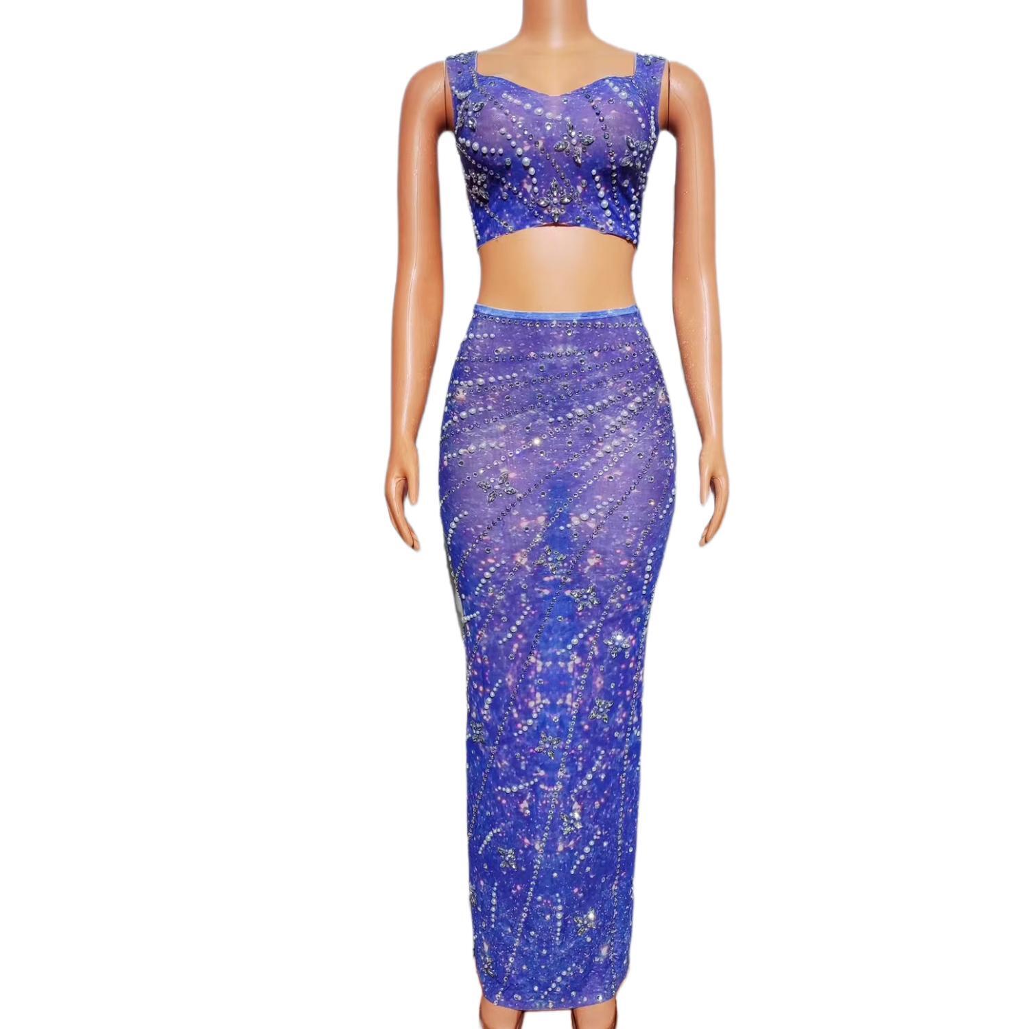 GOOSHOE 2-Piece Set Dress Pearls Diamonds Celebrate Dress Costume Taidi