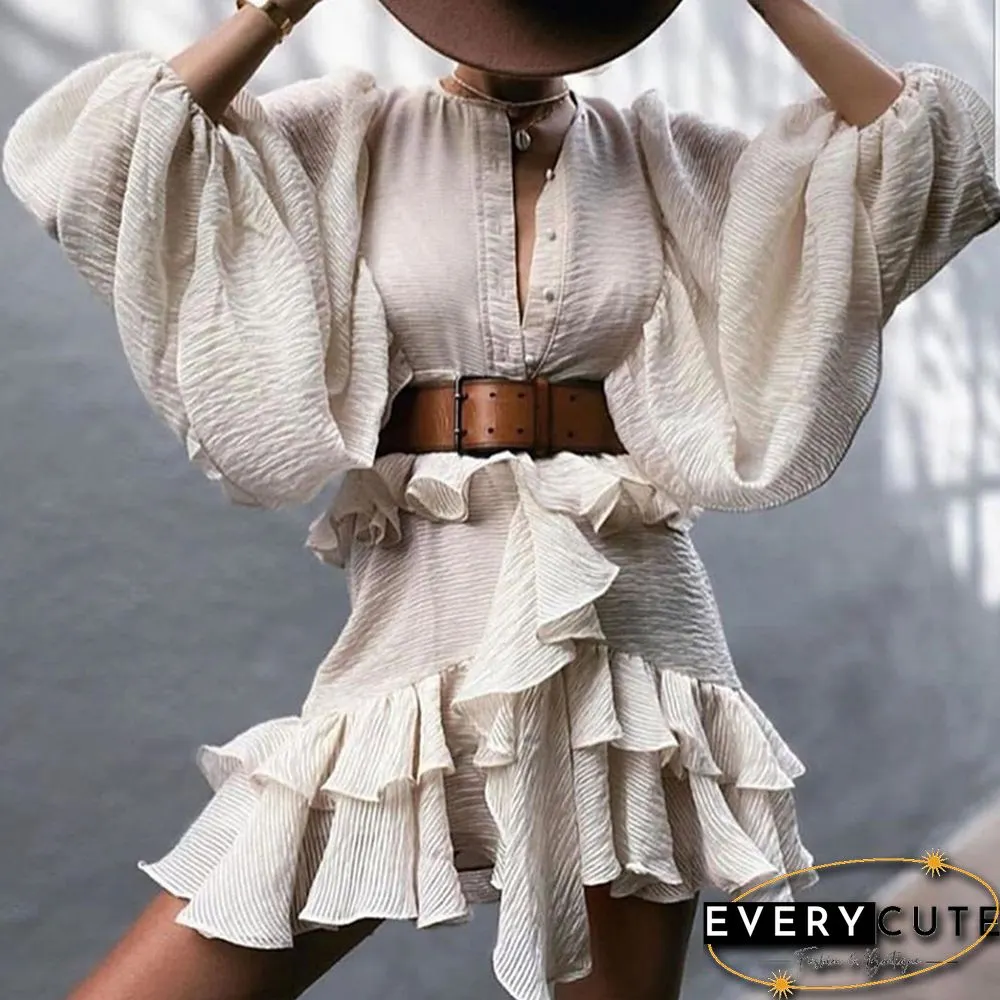 Lantern Ruffled Waist Slim Dress