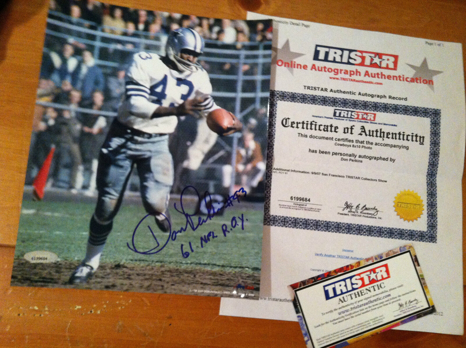 DON PERKINS DALLAS COWBOYS ROY 61 Signed AUTOgraph 8x10 Photo Poster painting TRISTAR STICKER