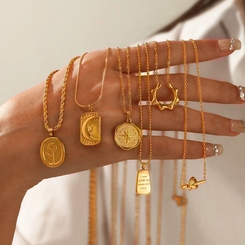 Retro Letter Star Moon 304 Stainless Steel Stainless Steel Necklaces