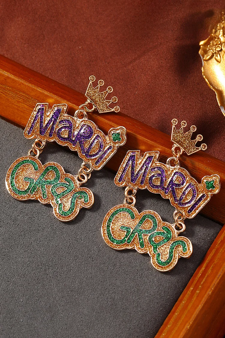 Sparkly Crown Mardi Gras Letter Pattern Earrings 2024 - Xpluswear