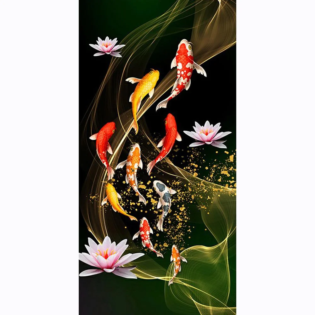 Diamond Painting - Full Round Drill - Koi Fish Lotus(45*85cm)