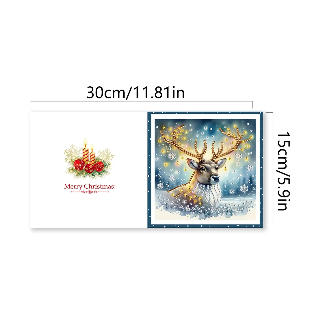 6pcs DIY Christmas Deer DIY Diamond Painting Greeting Card for Friends Family Gift【With White Envelope】