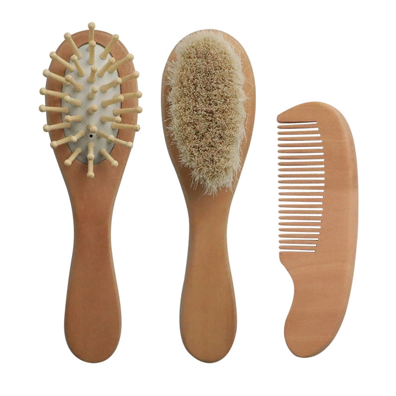 Lotus Baby Wool Bath Brush Children’s Bath Brush Scrub Brush Lotus Air Bag Massage Comb Beech Flat Comb Three-piece Set