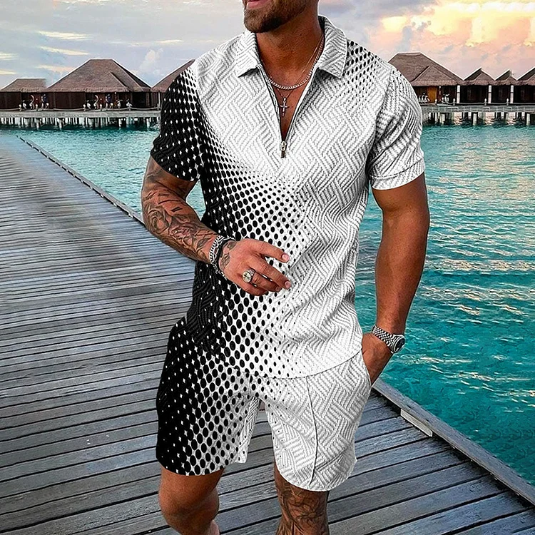BrosWear Men's Personalized Colorblock Short Sleeve Polo Set