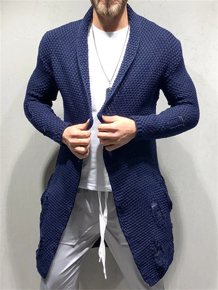 Lapel Long-sleeved Ribbed Bottom Hem Sweater Men's Mid-length Loose Cardigan Knitted Jacket Muscle Men's Sweater