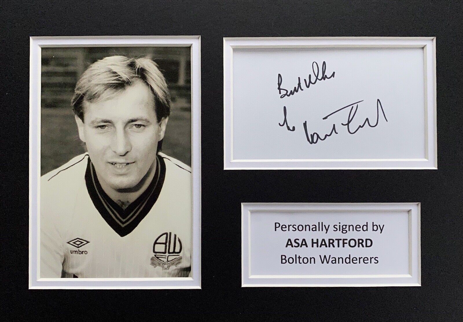 Asa Hartford Hand Signed White Card In A4 Bolton Wanderers Mount Display