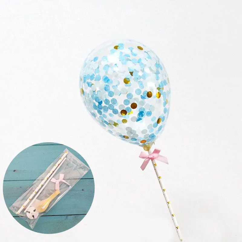 1 Set 5inch Confetti Balloon Cake Topper Decoration with Paper Straw Bow Baby Shower Favors Wedding Birthday Party Supplies