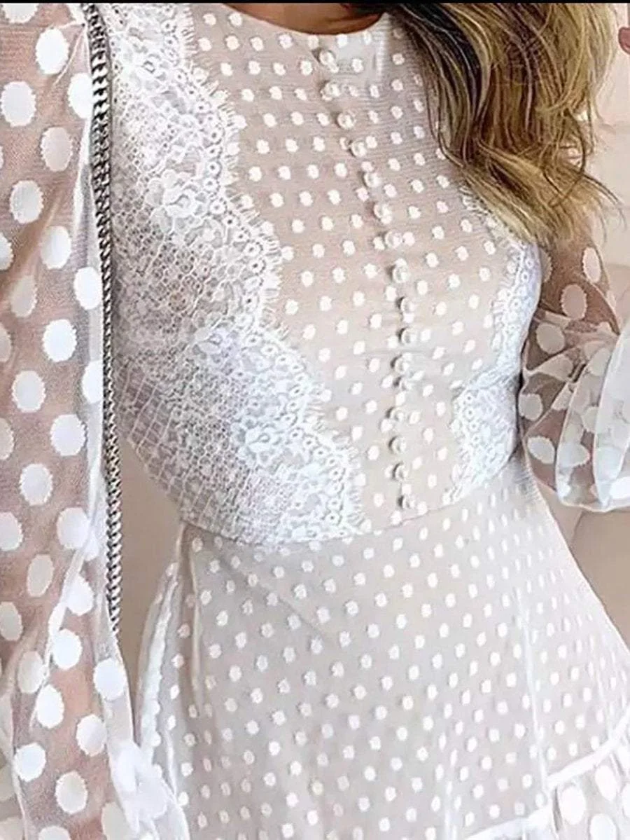 White Polka Dot Lace Mini Dress