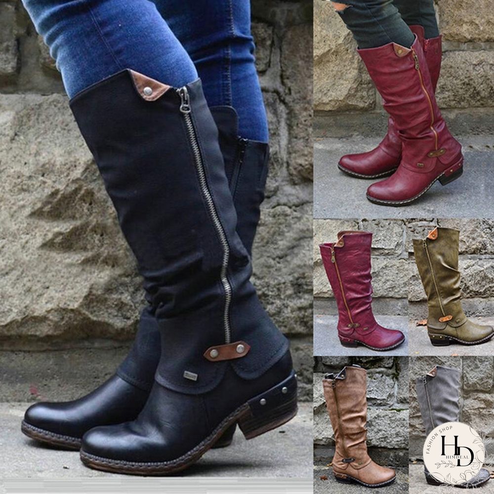 Winter Women's Fashion Causal Knee High Boots Ladies Leather Long Boots Plus Size 35-43