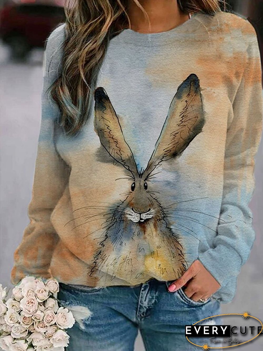 Casual Cotton Crew Neck Animal Shirts & Tops