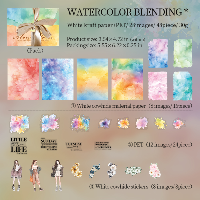 Material Package - About Traces Series  Vintage Character Coffee Watercolor Smudge Landscape 