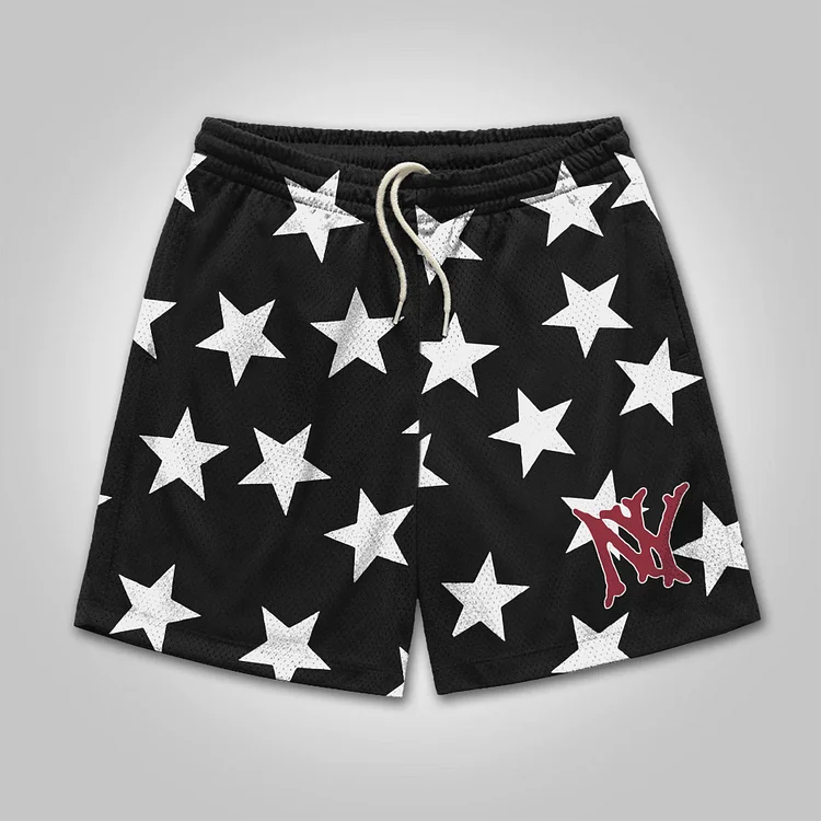 Simpfit Herren-Sportshorts mit Stern-Netzstoff und Kordelzug in der Taille