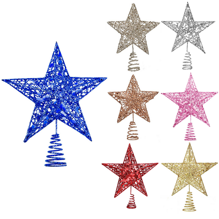 Christmas Tree Star Topper, Xmas Tree Topper Glittered 5 Point Star Treetop for Christmas Tree Ornament Indoor Party Home Decoration