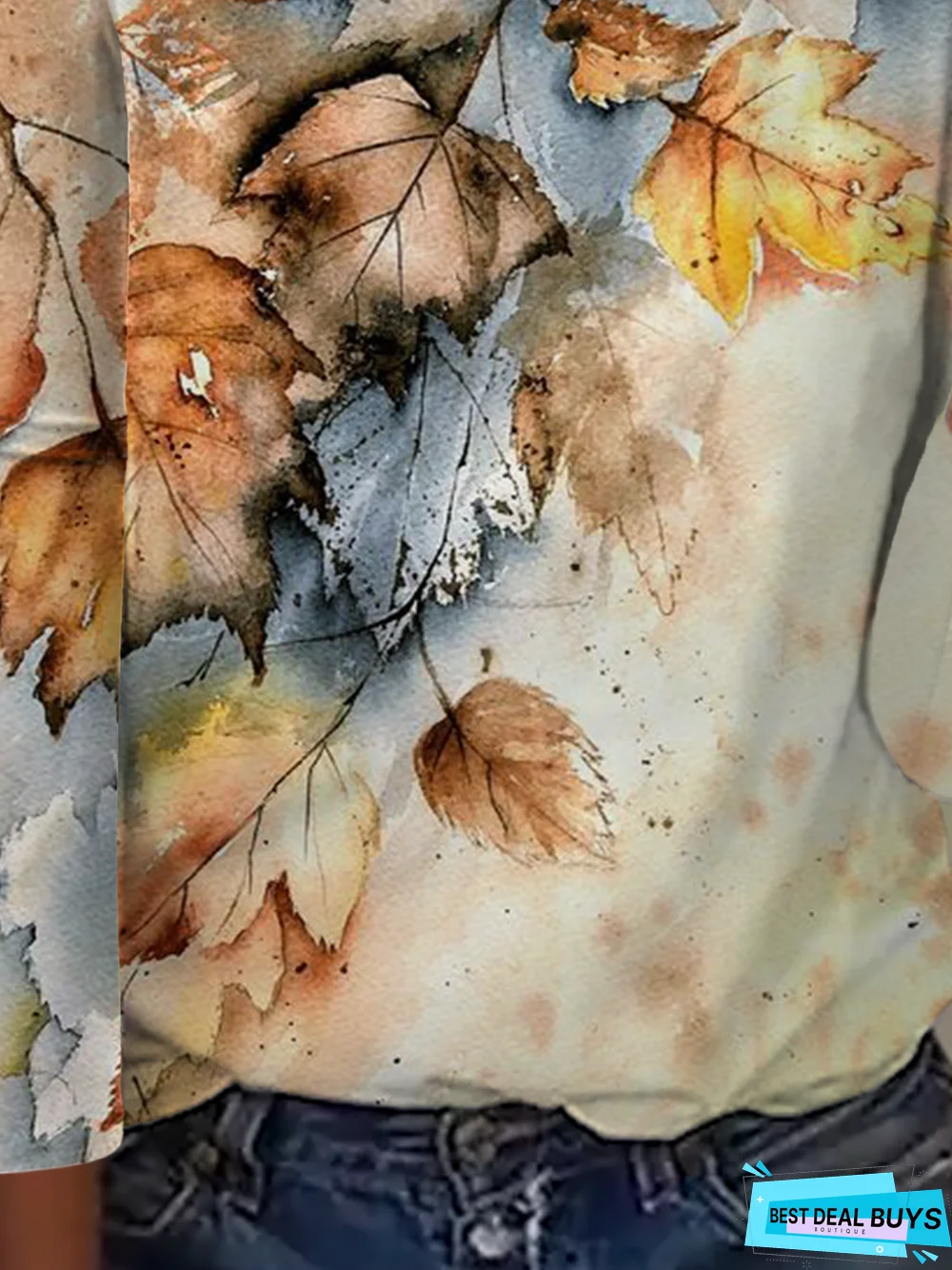 Leaf Printed Long Sleeve Casual T-Shirt