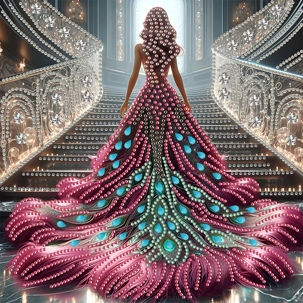 Girl In The Dress Skirt 30*30cm(canvas) special shaped drill diamond painting