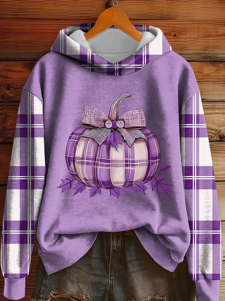 Women's Alzheimer's Disease Purple Pumpkin Print Casual Sweatshirt