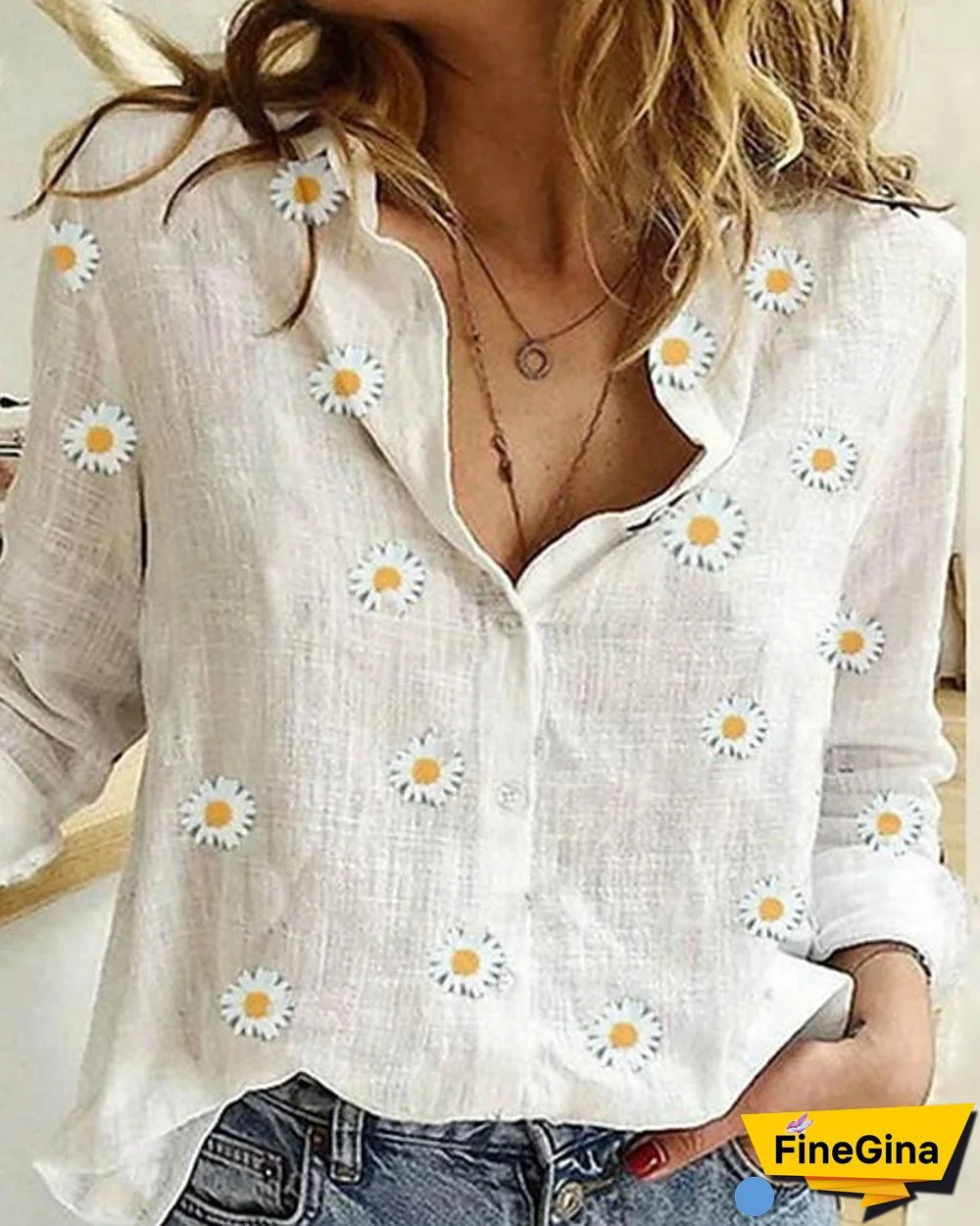 Women's Holiday Blouse Shirt Floral Flower Long Sleeve Print Shirt Collar Tops Basic Top White