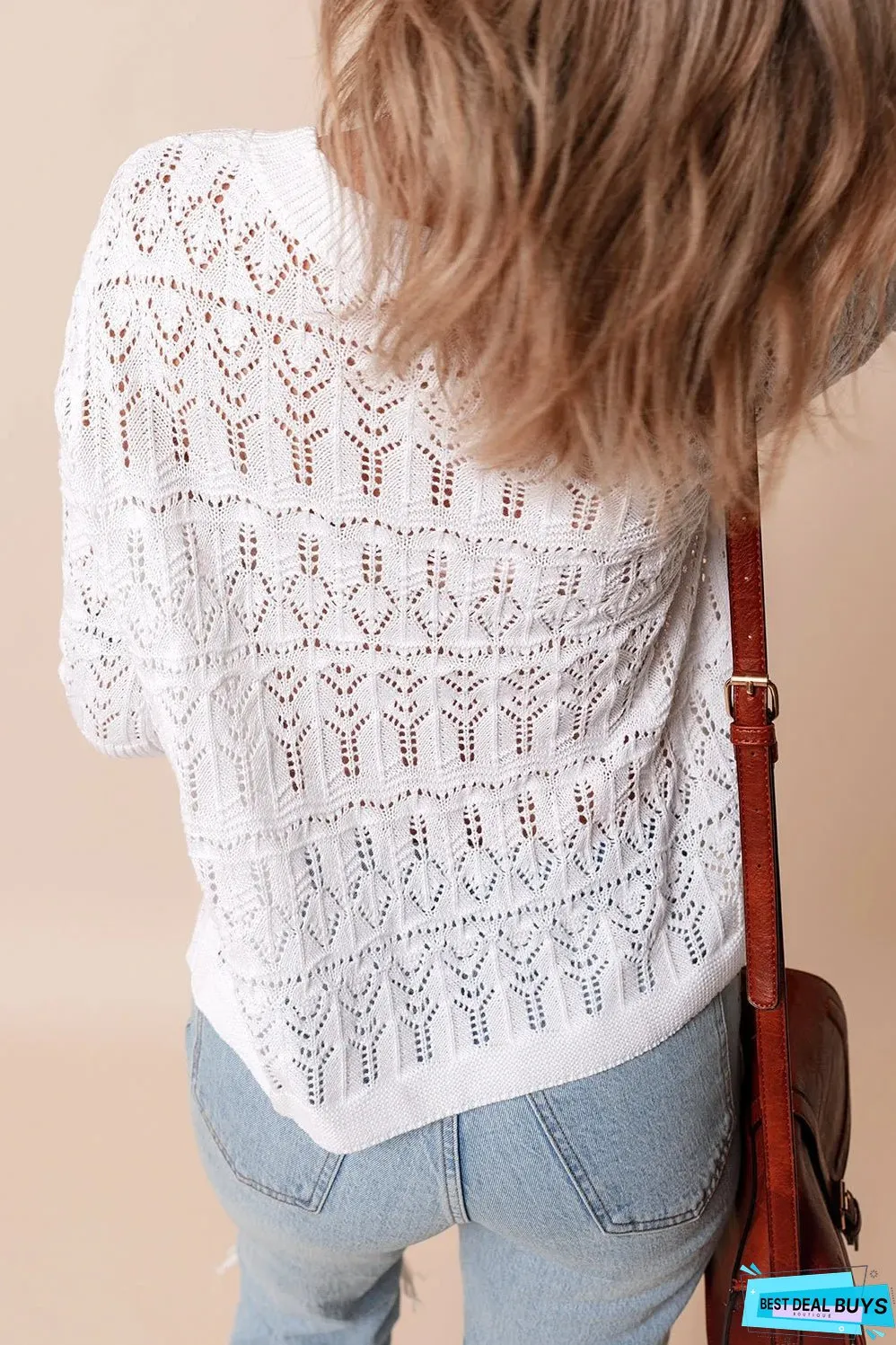 White Frenchy Hollow Out Knitted V Neck Cardigan