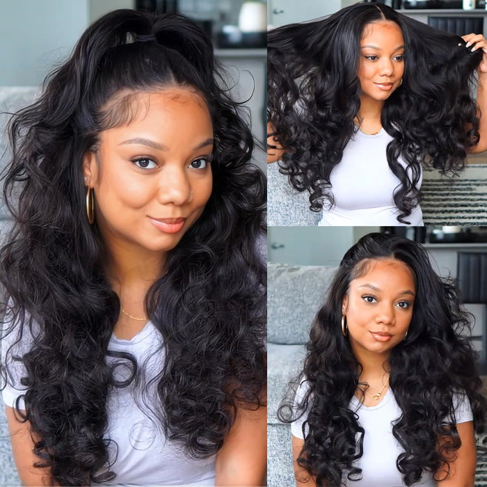Megalook Silky Straight/Body Wave Drawstring Human Hair 3/4 Flip Over Half No Glue Beginner Friendly