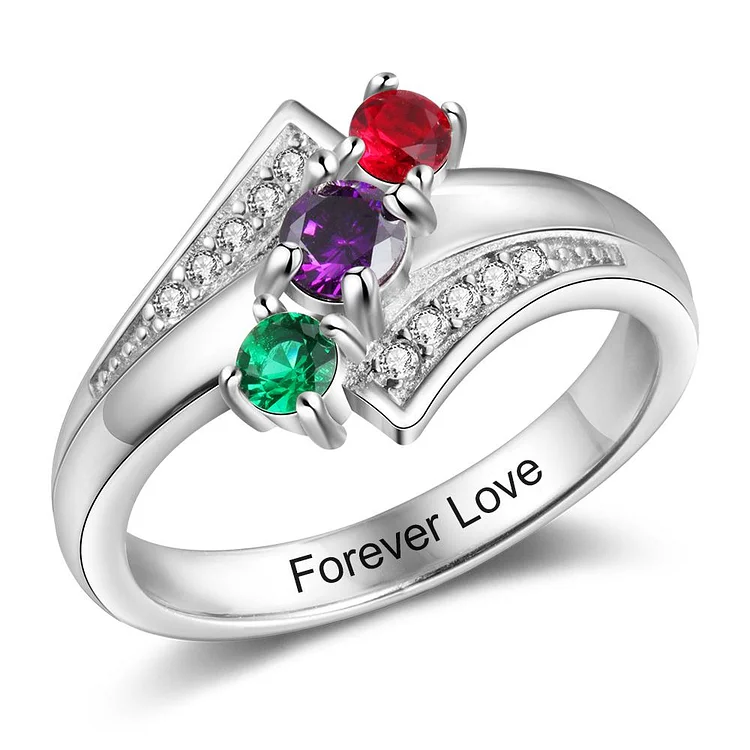 Personalized Mother Ring 3 Stones Engraved Birthstone Family Rings Mother's  Gifts