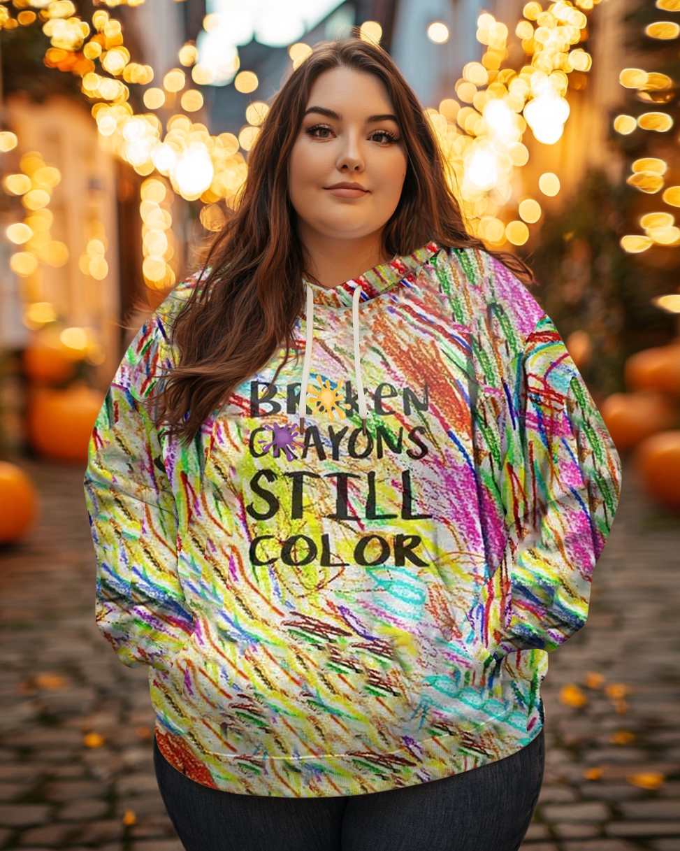 Women's Plus Broken Crayons Still Color Print Long-sleeved Hoodie