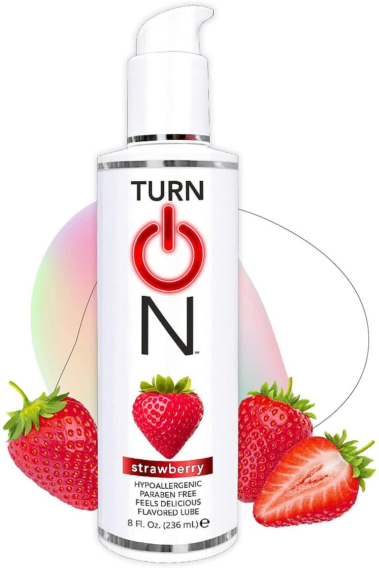Turn On Strawberry Flavored Edible Sex Lube 8 Ounce Premium Personal Lubricant
